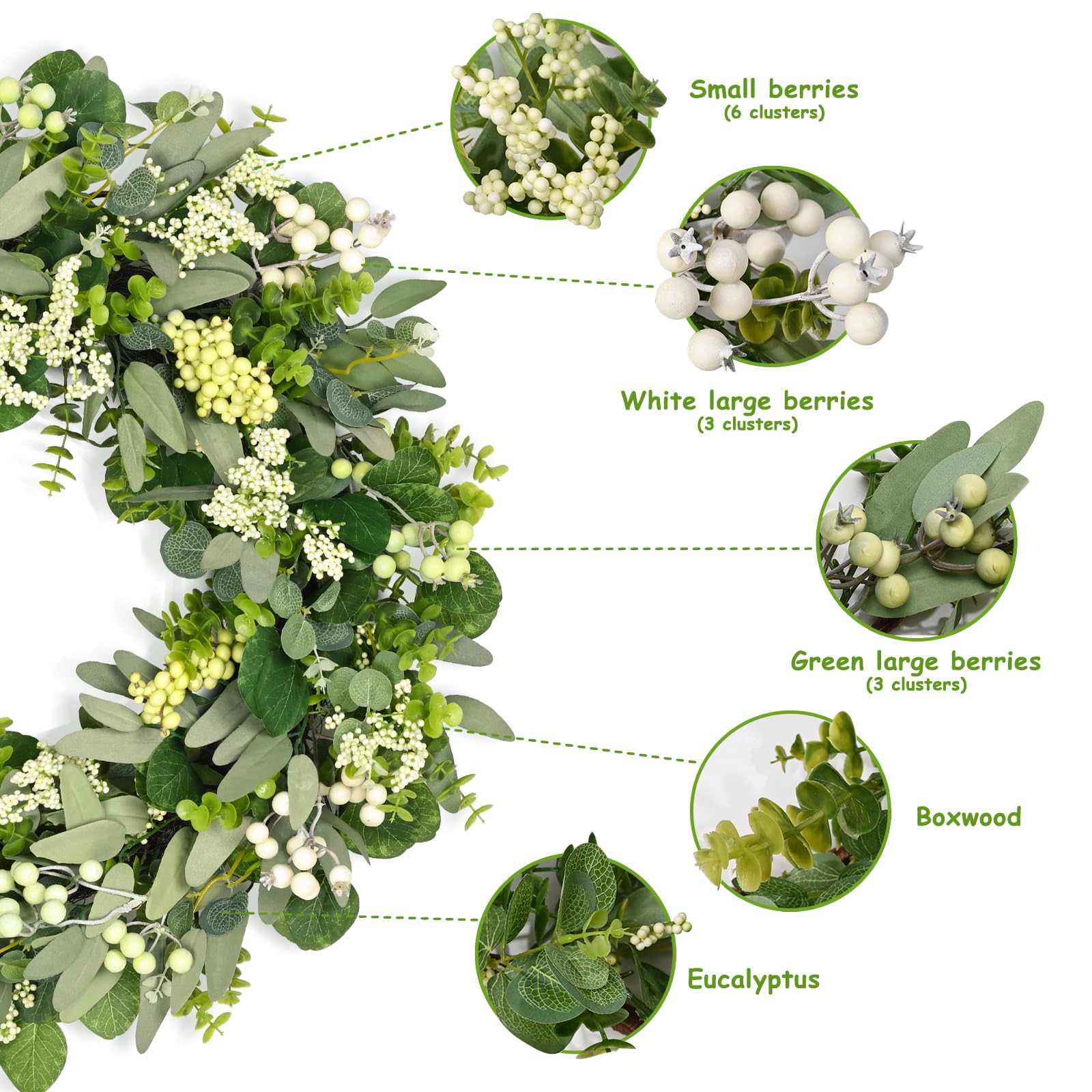 COLORSPEC 24-Inch Eucalyptus Boxwood Wreath for Front Door