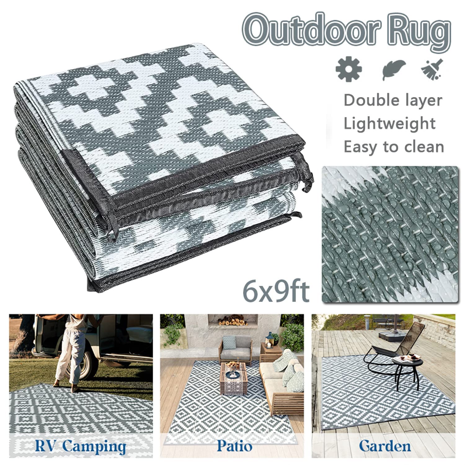 Enipate Geometric Outdoor Rug – 6x9ft Reversible Waterproof Patio Mat