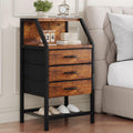 Feonase Bedside Table Wide with 3 Fabric Drawers & Open Shelf Suitable For Bedroom Bed Side Tables, Sofa Side Tables