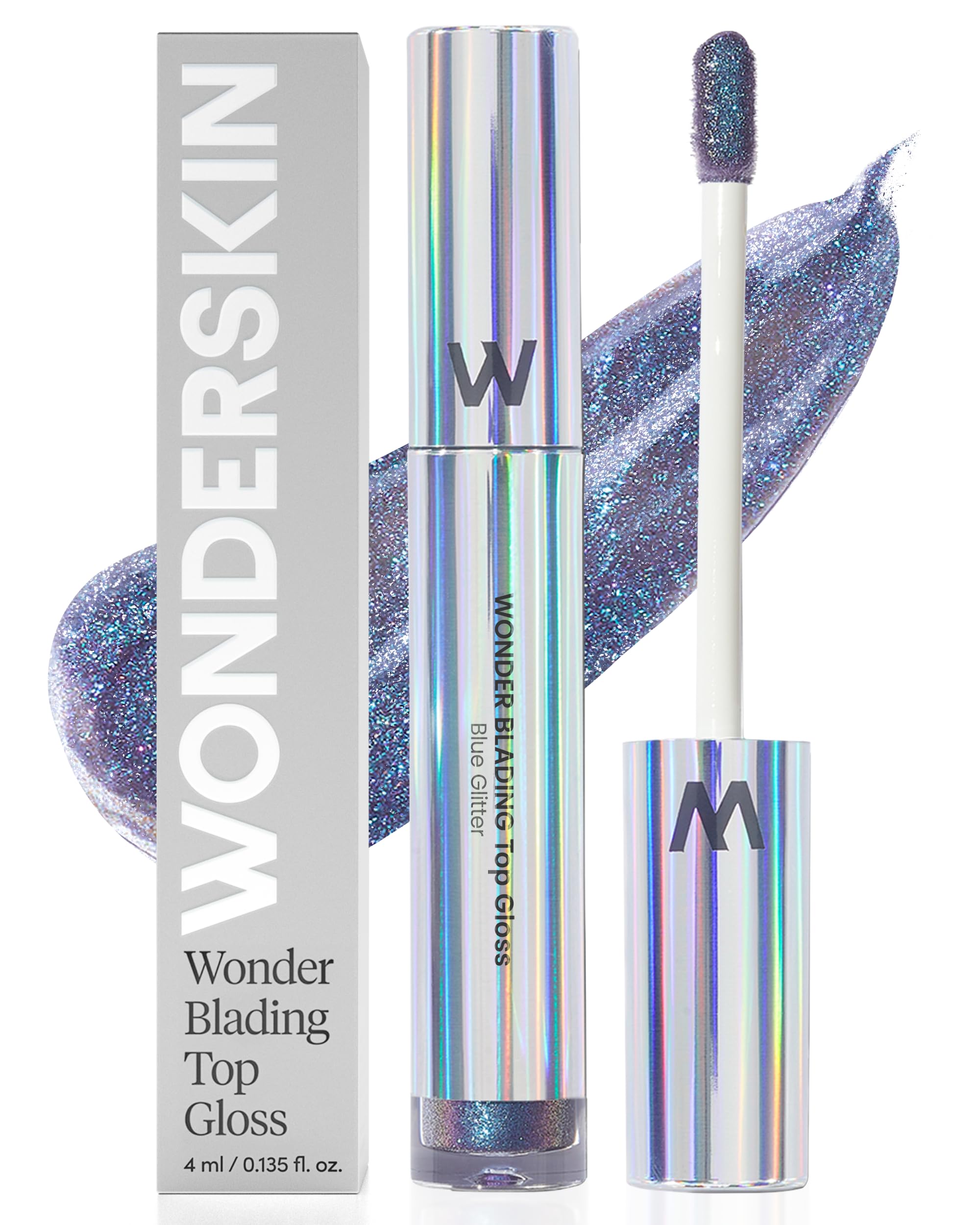 Wonderskin Lip Gloss Blading Top Gloss – Hydrating Blue Glitter Finish