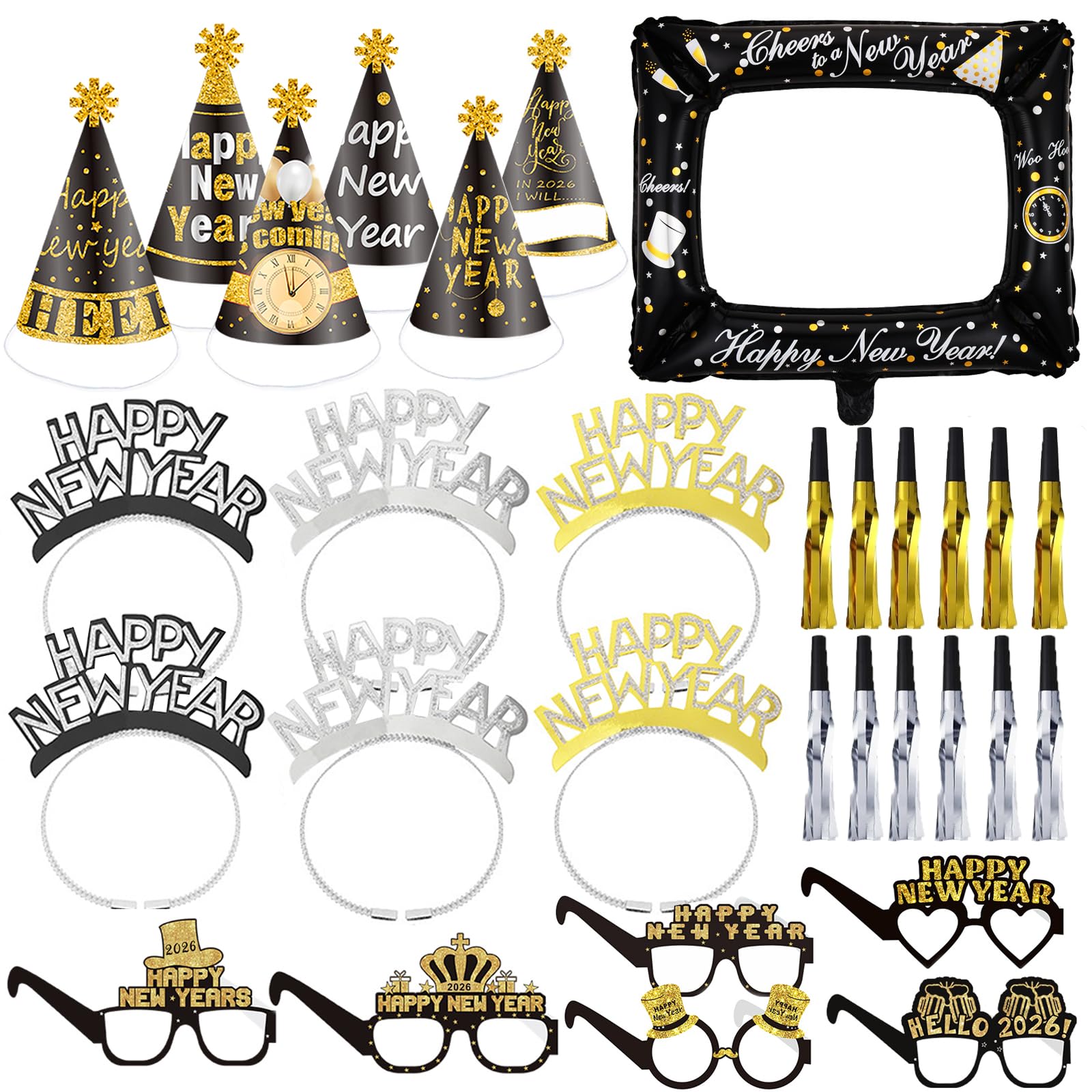 Sxzgea 2026 New Year's Eve Party Supplies - 31pc Hats, Headbands & Props