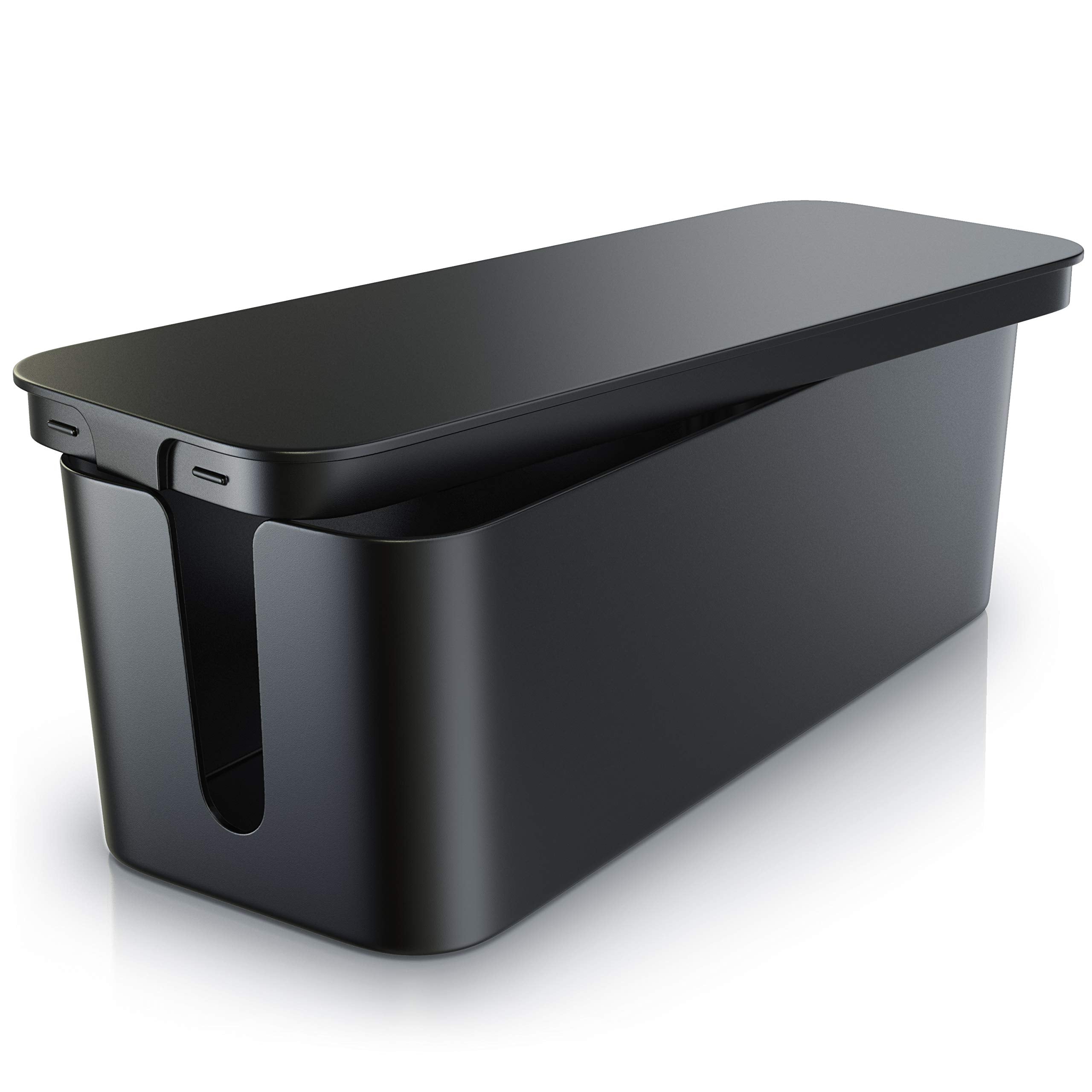Bearware Cable Management Box – Black Socket Organizer and Cord Hider