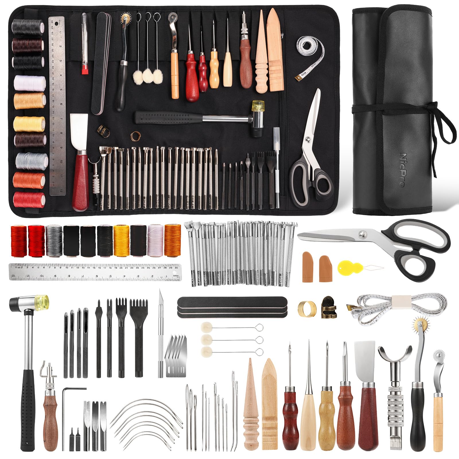 Nicpro 85PCS Leather Working Tools Kit with Storage Bag for DIY Crafting