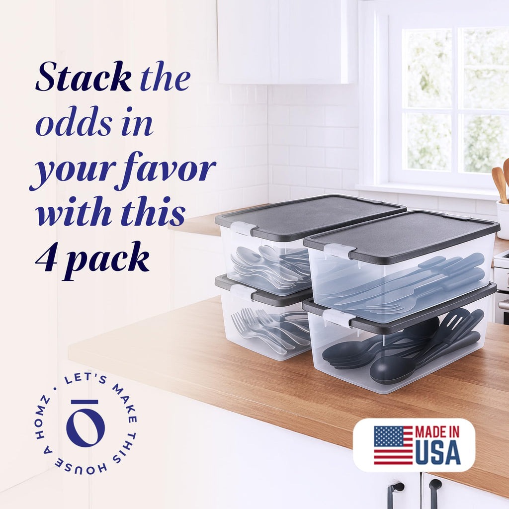 Homz 15-Quart Clear Plastic Stackable Storage Container Organizer Bin with Gray Snaplock Latching Lid for Home and Office Organization 4 Pack - image 2