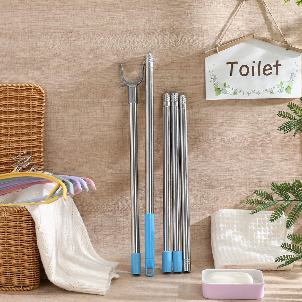 PRETYZOOM Adjustable Clothes Pole Telescoping Reach Stick Detachable Clothes Drying Rod for Wardrobe and High Reach Clotheslines Sky-Blue - image 3