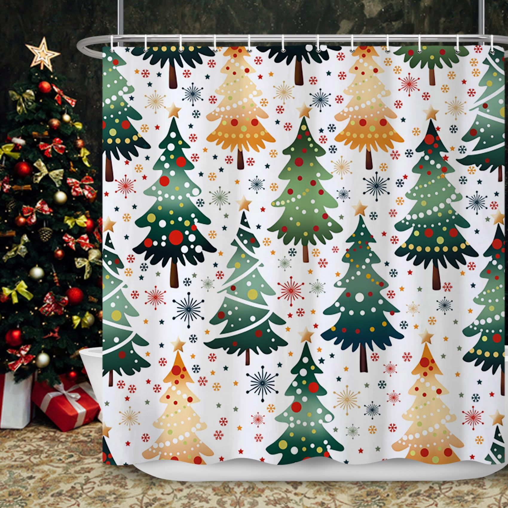 Jolof Store Christmas Tree Shower Curtain | 71x71 Waterproof Polyester