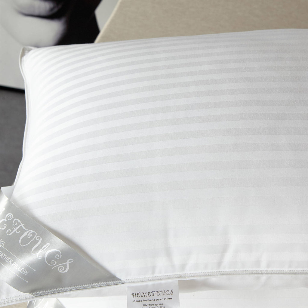 HOMEFOUCS Luxury Feather and Down Pillows | 100% Cotton Shell | Pack of 2
