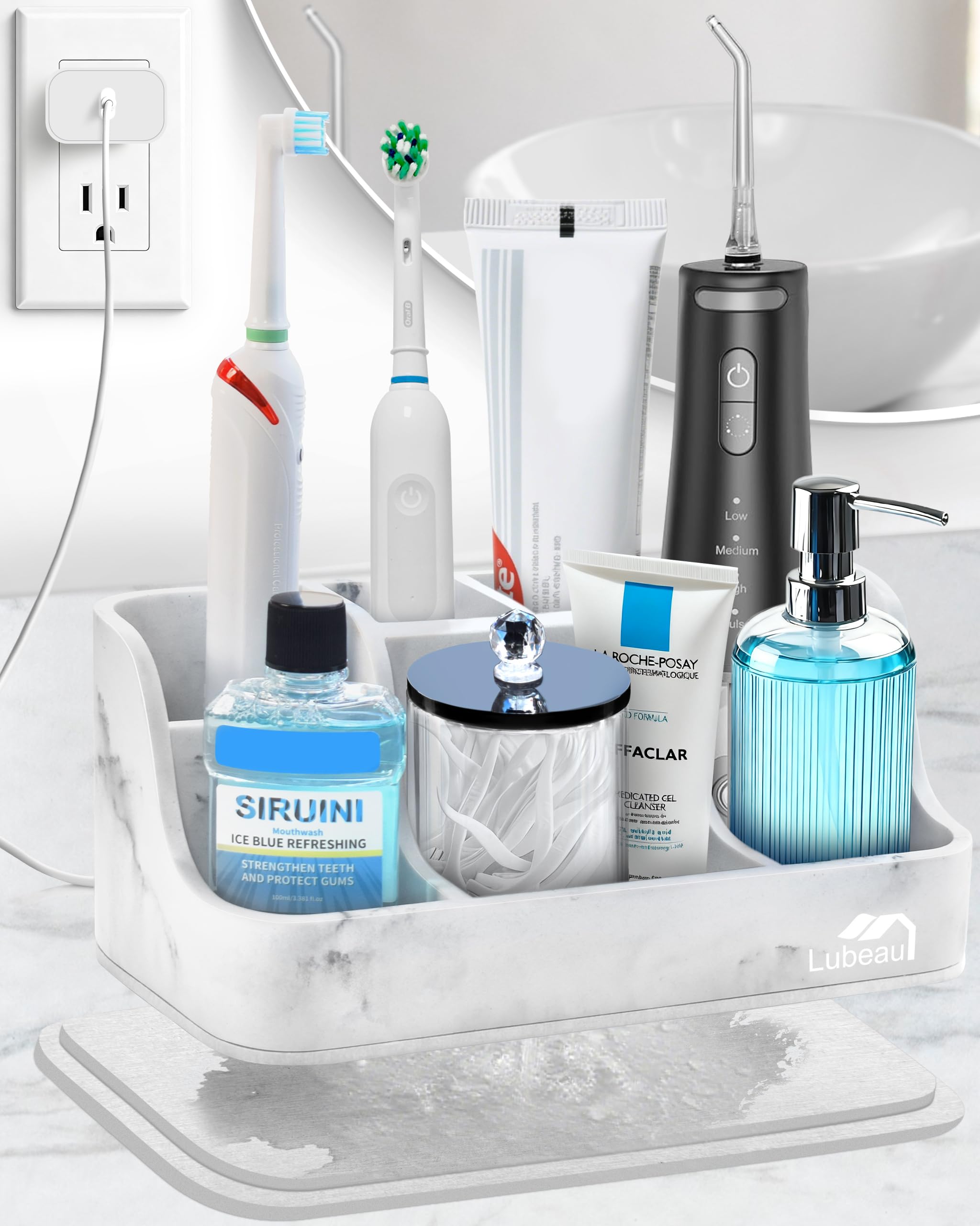 Lubeau 6-Slot Electric Toothbrush Holder – Marble Resin Instant-Dry Stand