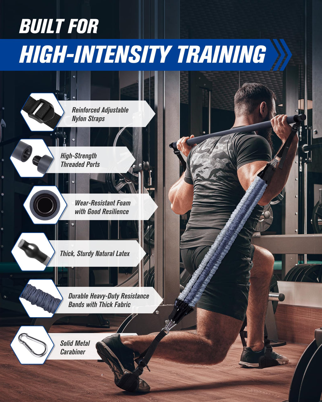 ALongSong Resistance Bands Set with Pilates Bar | 50-360Lbs Latex