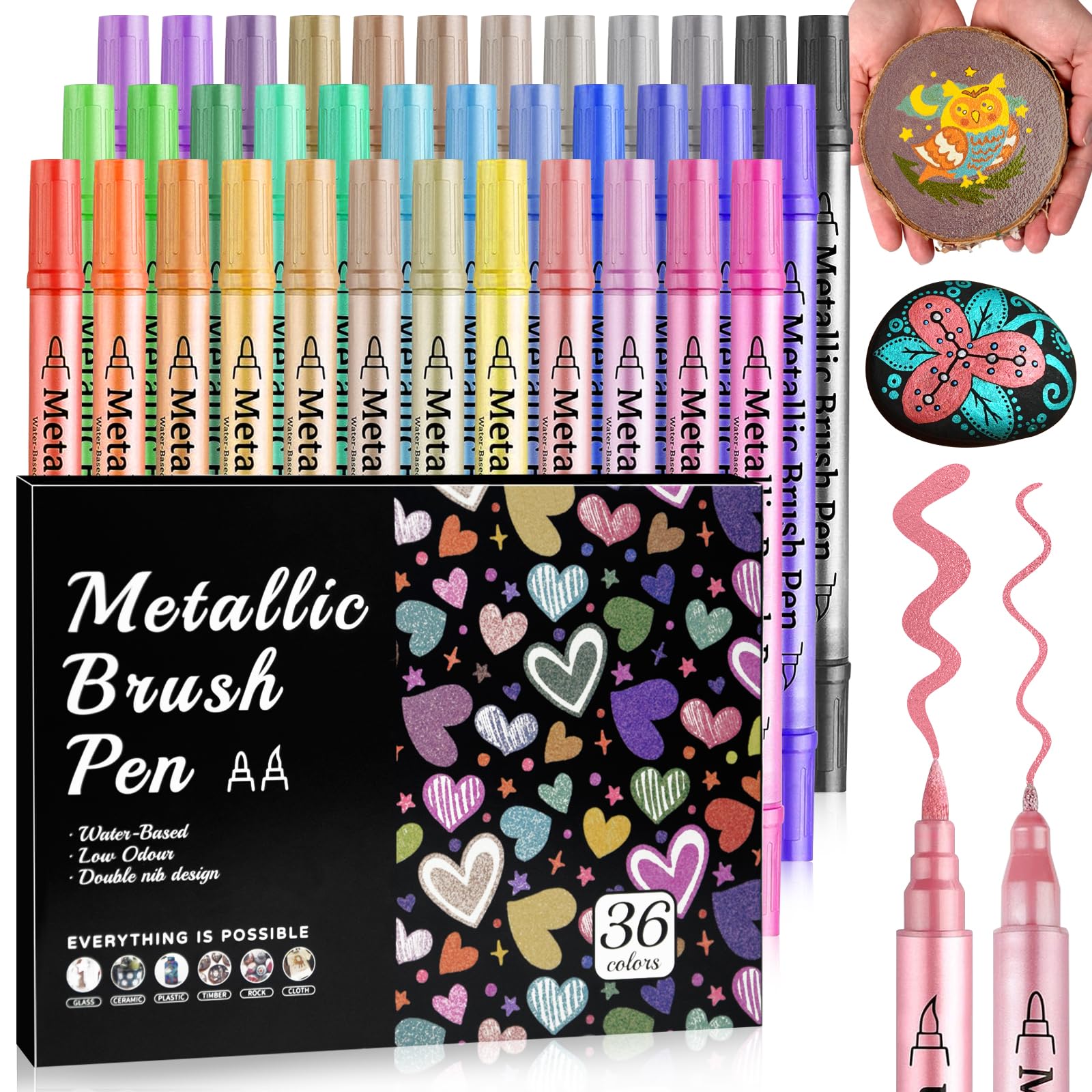WOGOPRO Metallic Acrylic Paint Pens | 36 Colors Dual Tip Marker Set