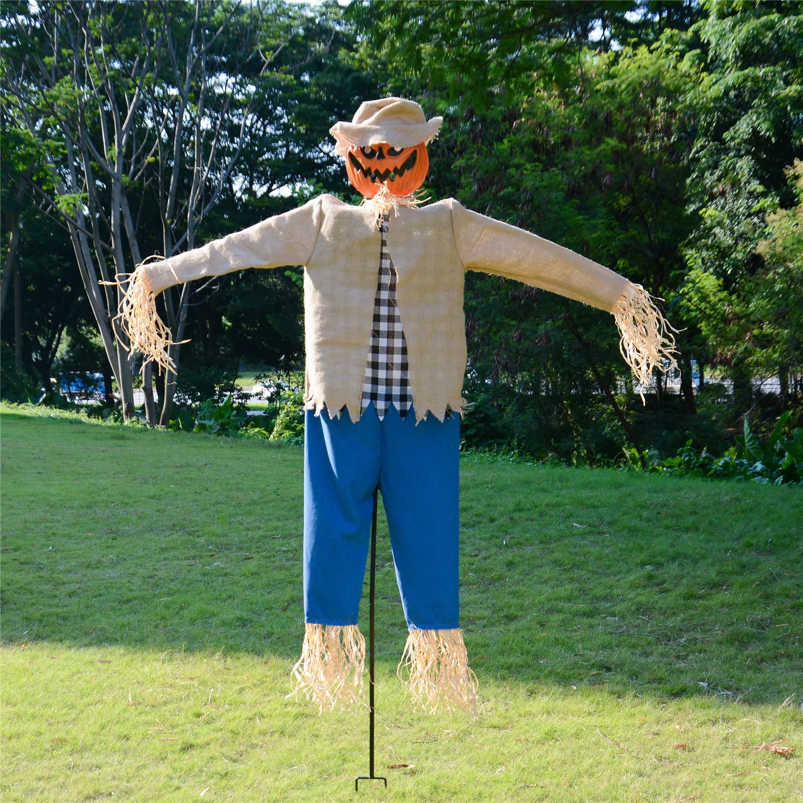 LarpGears 7.5ft Pumpkin Scarecrow Ghost – Outdoor Halloween Decoration