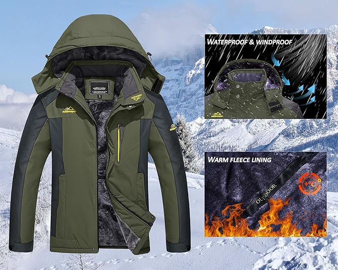 Massive Discounts Men's Winter Ski Jacket – Water-Repellent Fleece Lined Coat