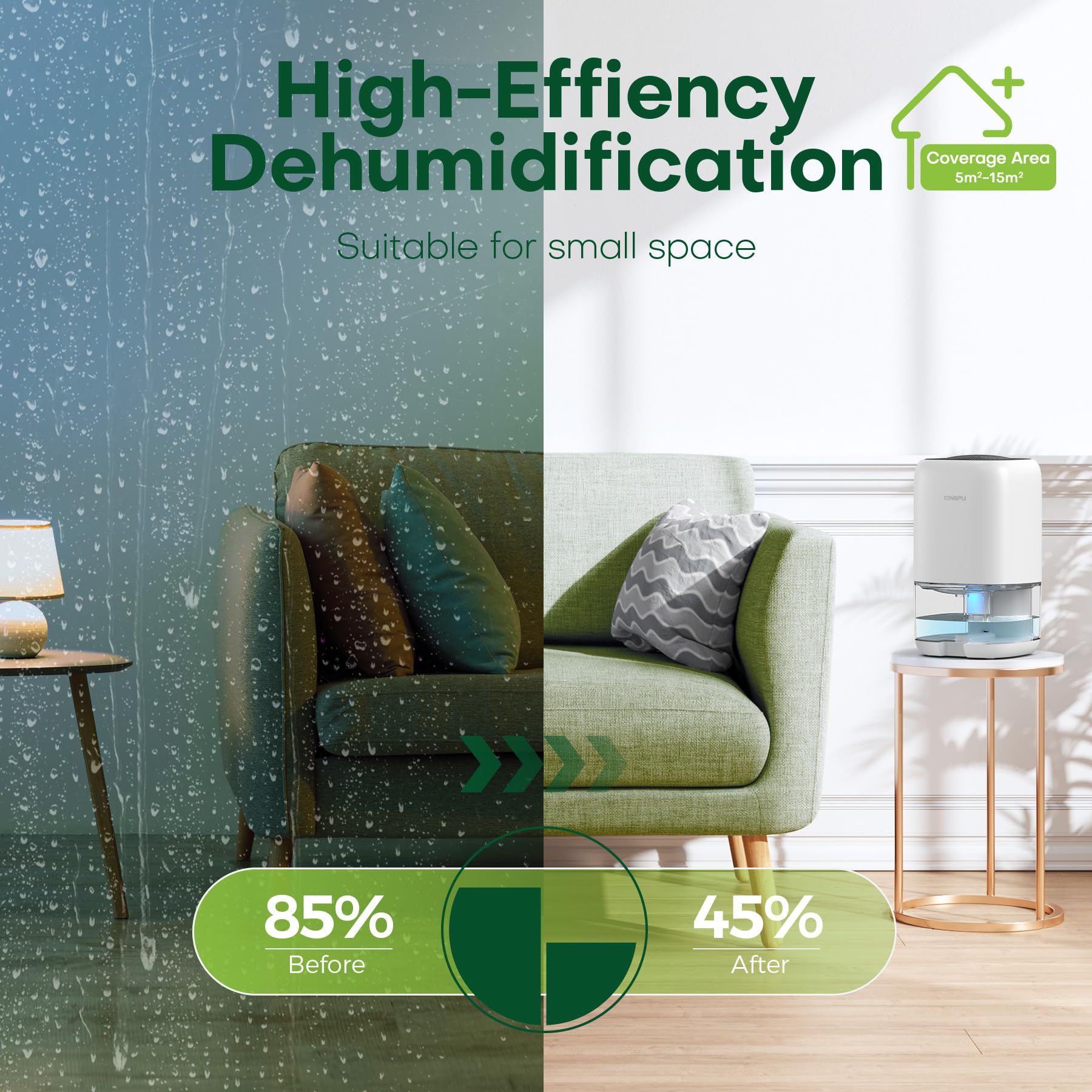 CONOPU 1000ml Portable Dehumidifier | Quiet Peltier Home Dehumidifier