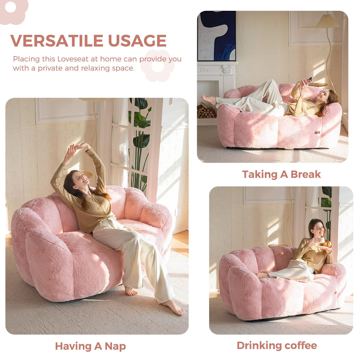 MAXYOYO Floral Shaped Bean Bag Includes Filling, Loveseat Sofa, Faux Fur - image 3
