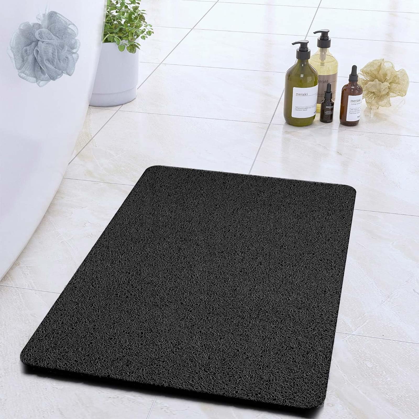 COSYLAND Non-Slip Shower Mat | 60x60cm Soft PVC Loofah Bath Mat - Black