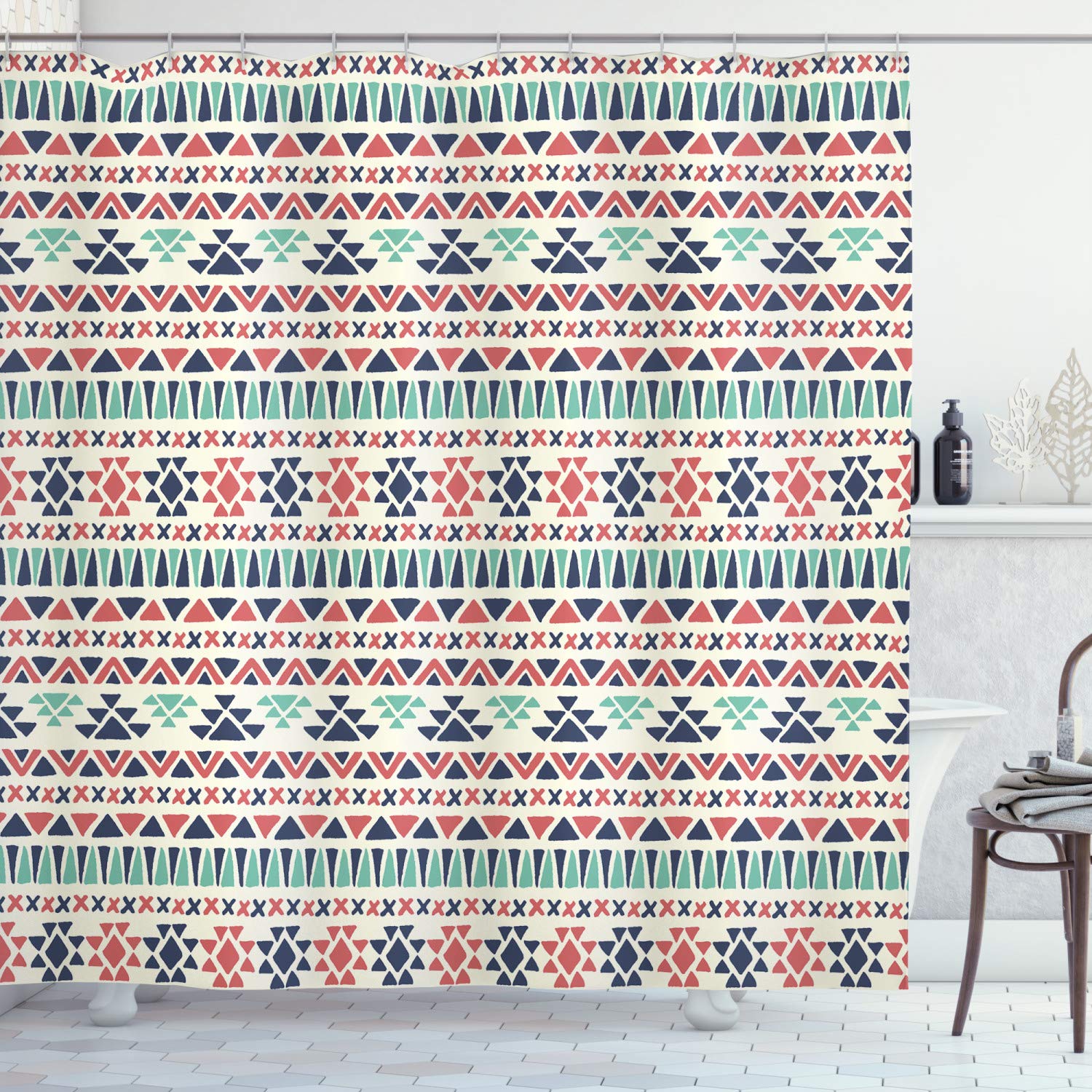 ABAKUHAUS Tribal Shower Curtain | Extra Long Geometric Turkish Fabric