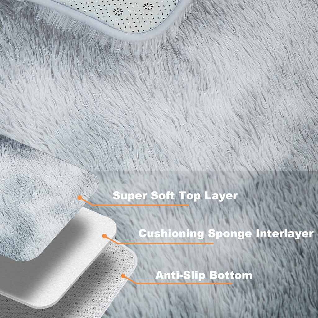 Lommegy Fluffy Grey Area Rug – 160x230cm Non-Slip Shaggy Carpet