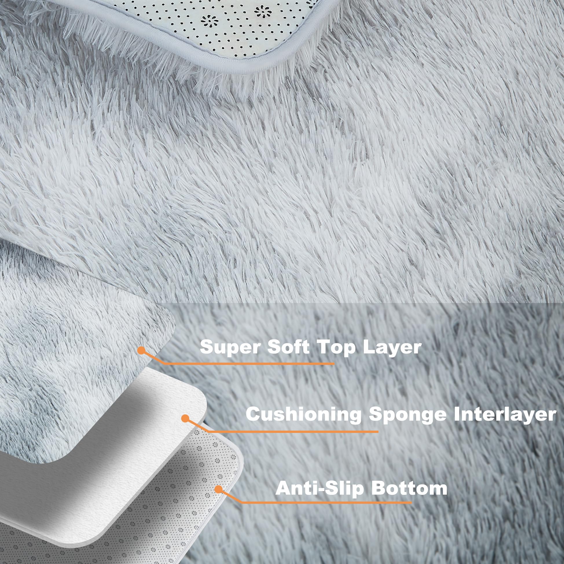 Lommegy Fluffy Grey Area Rug – 160x230cm Non-Slip Shaggy Carpet