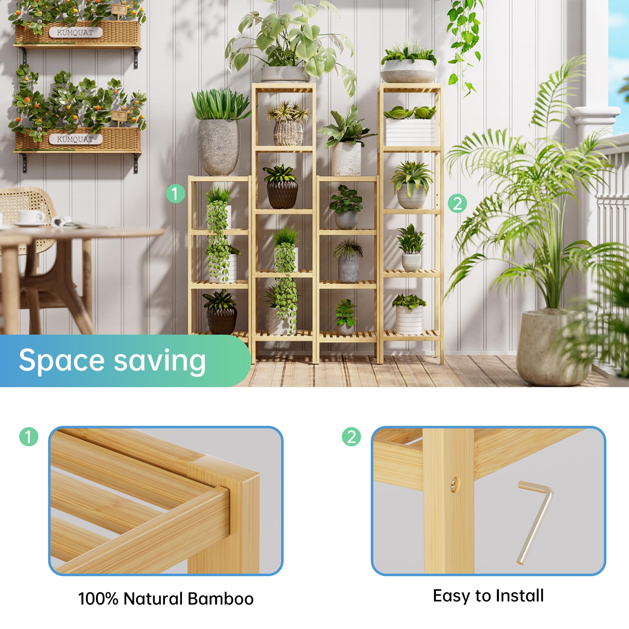 SMIBUY 5-Tier Bamboo Bathroom Storage Shelf | Space-Saving Corner Rack