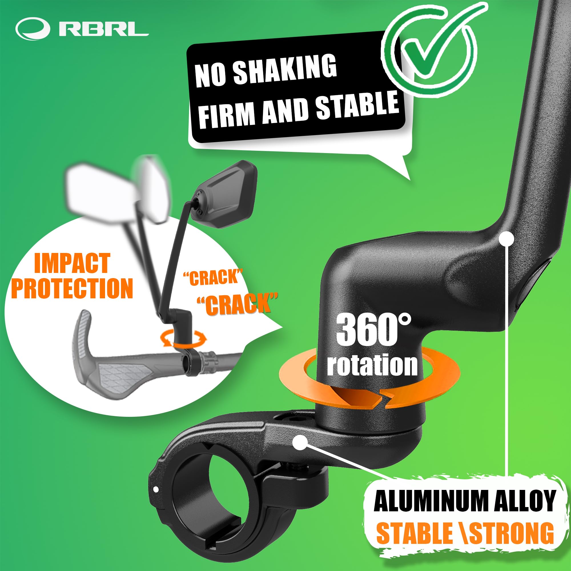 RBRL Bike Mirror | Aluminum Alloy Handlebar Mount HD Glass Ebike Mirror