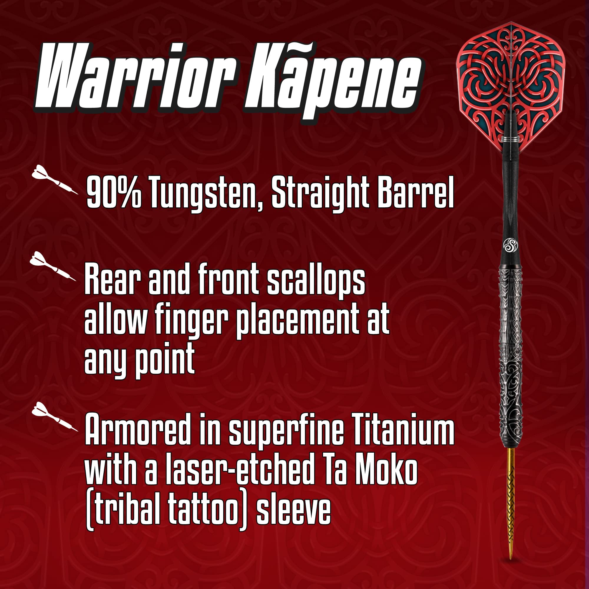 Shot! Darts Warrior Kapene Steel Tip Dart Set | 90% Tungsten | 23g