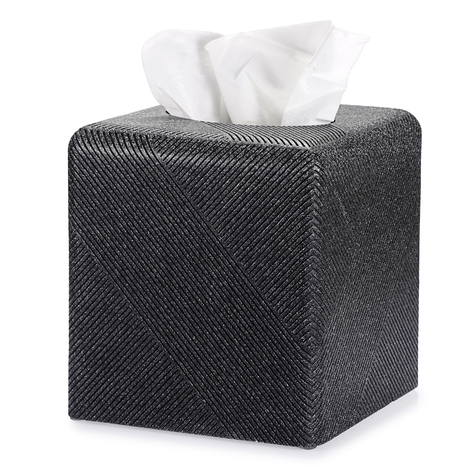 BTSKY Square Resin Tissue Box Cover – Modern Striped Concrete Holder