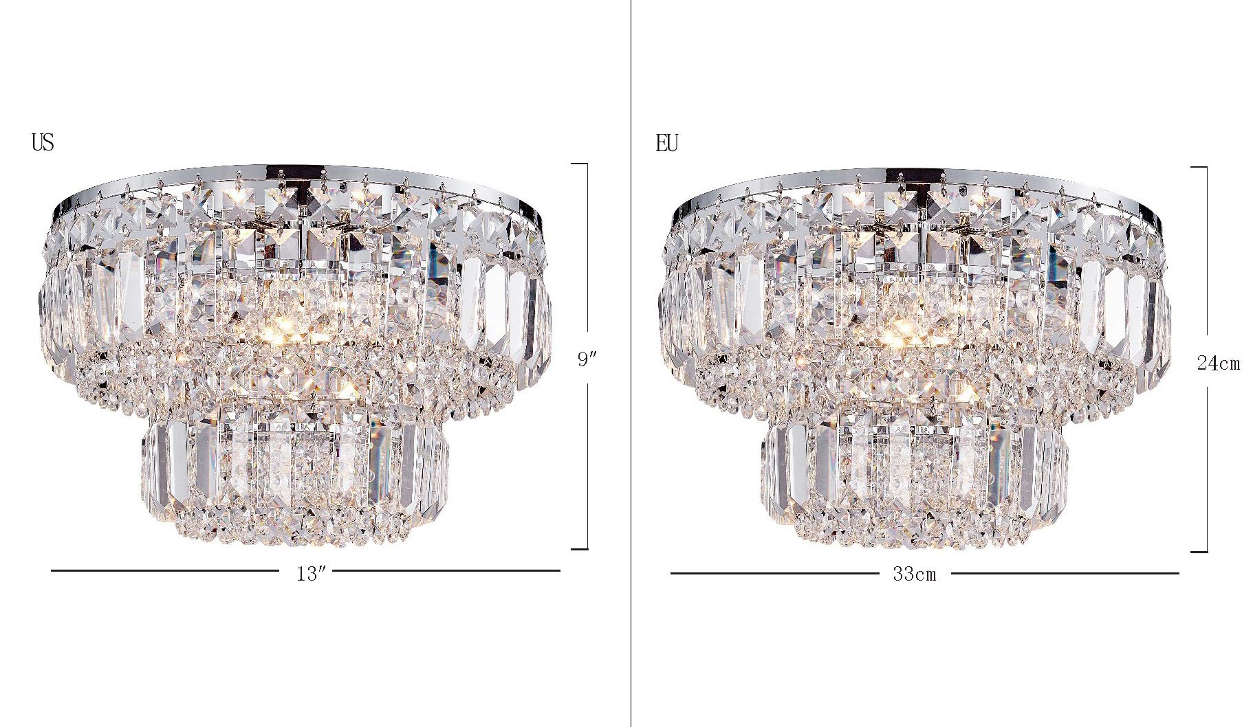 Bestier Modern Chrome Crystal Flush Mount Chandelier – 4-Light LED Fixture