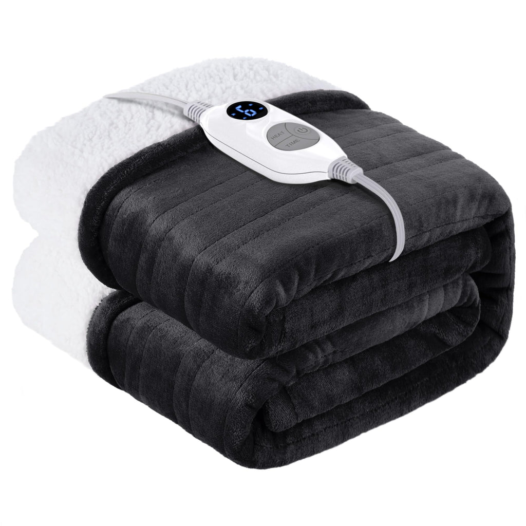 Warmrest Electric Heated Blanket - Double Flannel Sherpa in Grey