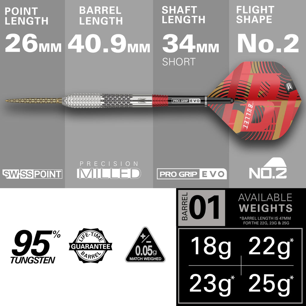 Target Darts Stephen Bunting G5 95% Tungsten Steel Tip Dart Set - 18g