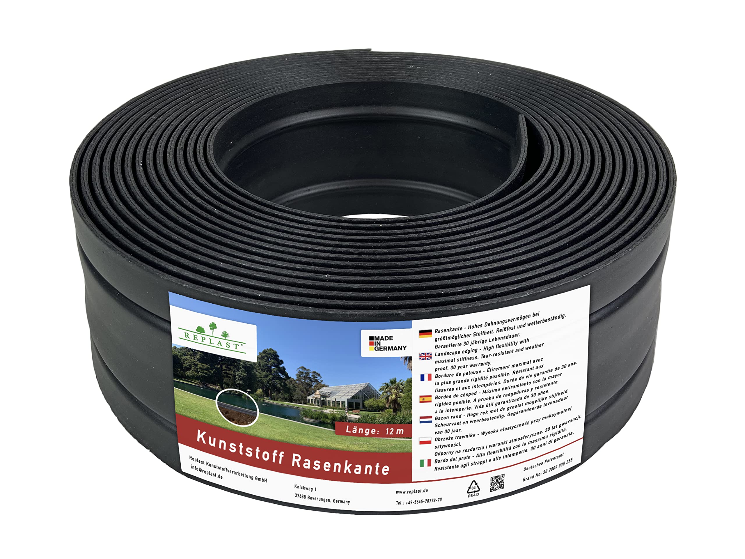 Replast Recycled Plastic Lawn Edging - 12m Garden Border (125mm x 4mm)