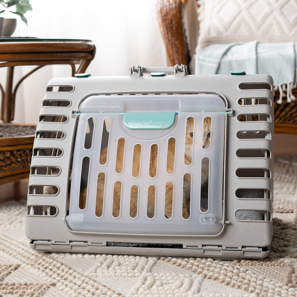 SportPet Foldable Cat Carrier – Large Collapsible Crate with Plush Bed