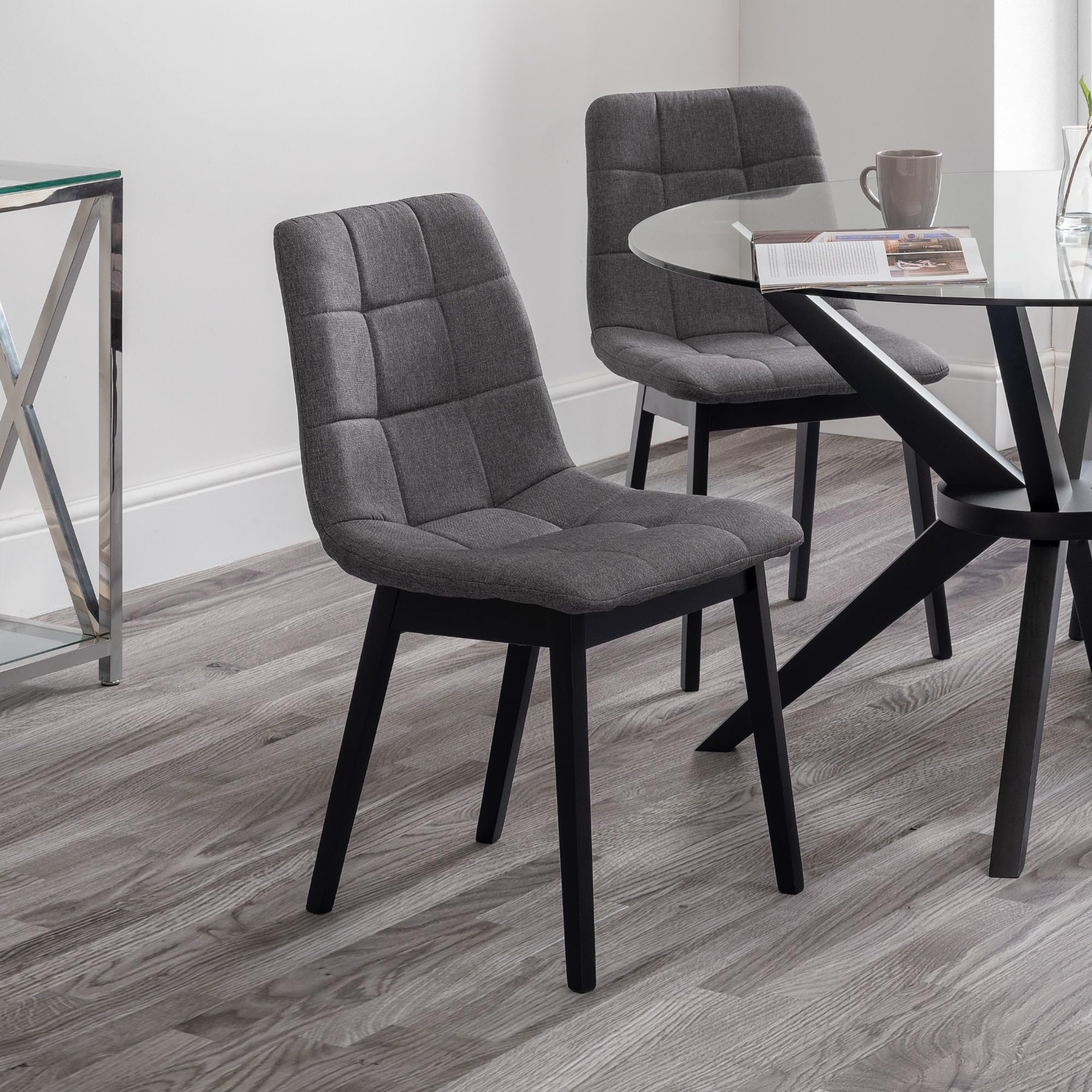 Julian Bowen Hayden Grey Linen Dining Chairs with Beech Frame - Set of 4