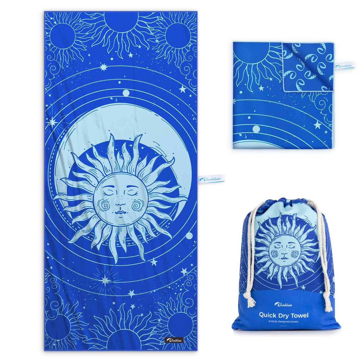 Diveblues Microfiber Beach Towel Fast Drying, Extra Large 71" x 32" Sand Free Beach Towel Super Lightweight Towels for Swimming Pool, Camping, Picnic