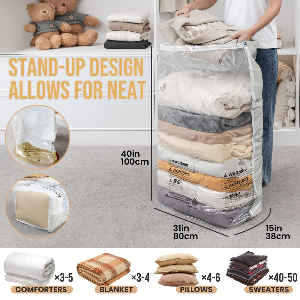 TAILI Extra Large Vacuum Storage Bags Cube 4 Jumbo80x100x38 CM, Cream - image 3