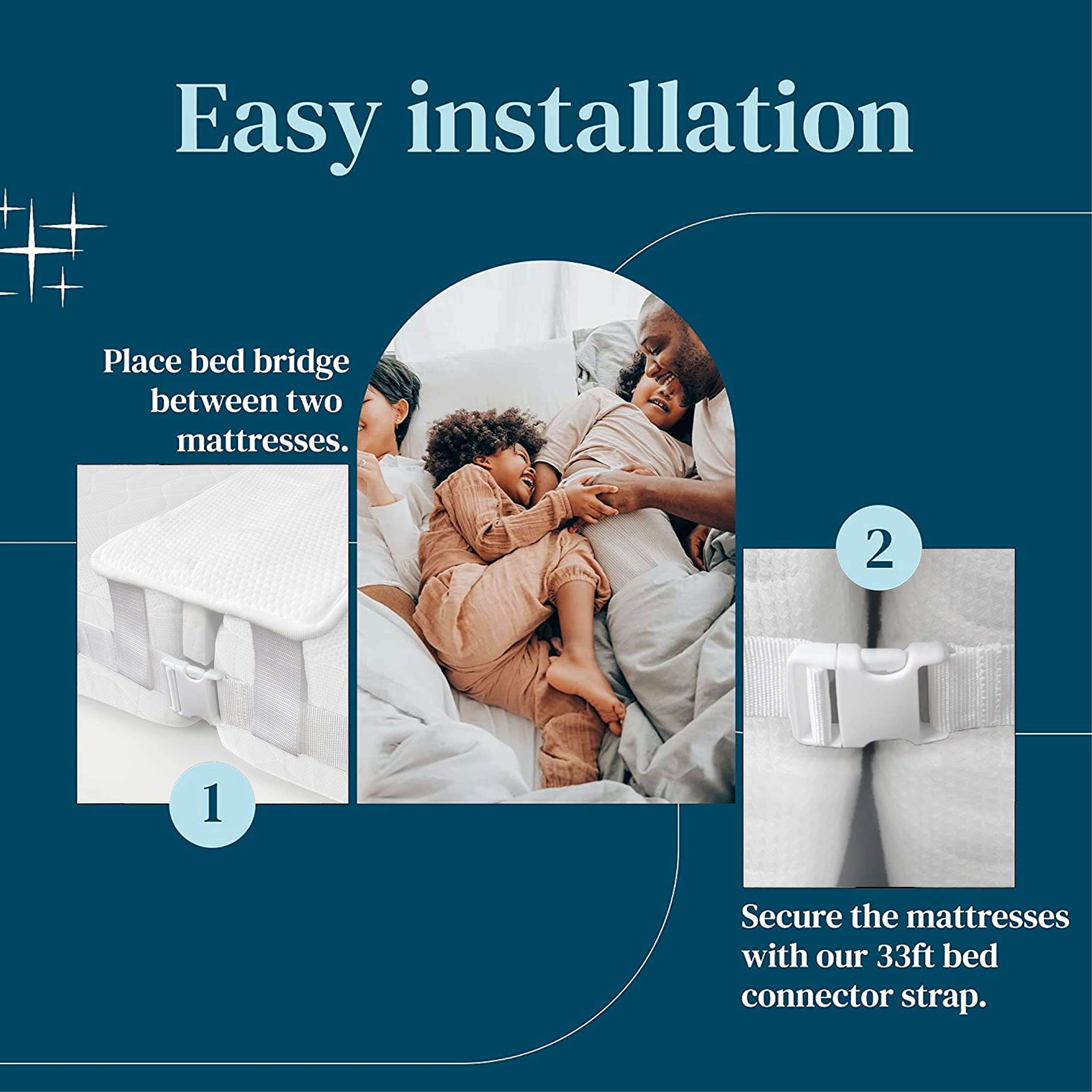 FeelAtHome 12 Inch Bed Bridge Twin to King Converter Kit with Strap