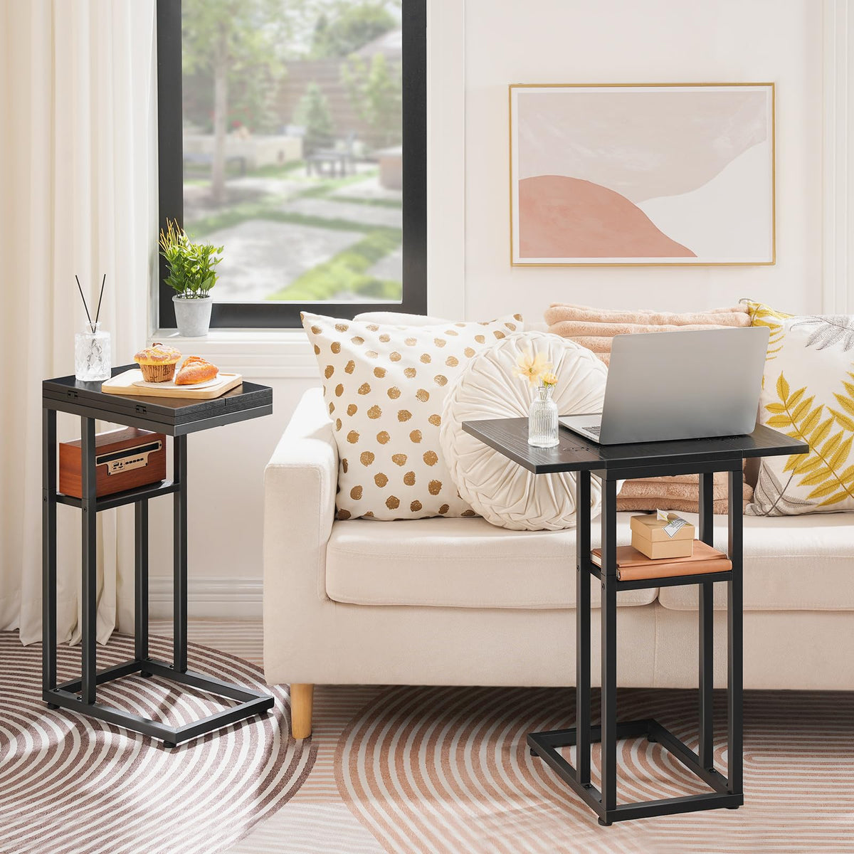 HOOBRO C Shaped Side Table, Foldable Sofa Side Table, Bedside Snack Tables, Laptop Holder Table for Sofa, Small Spaces, Small Coffee Tables - image 2