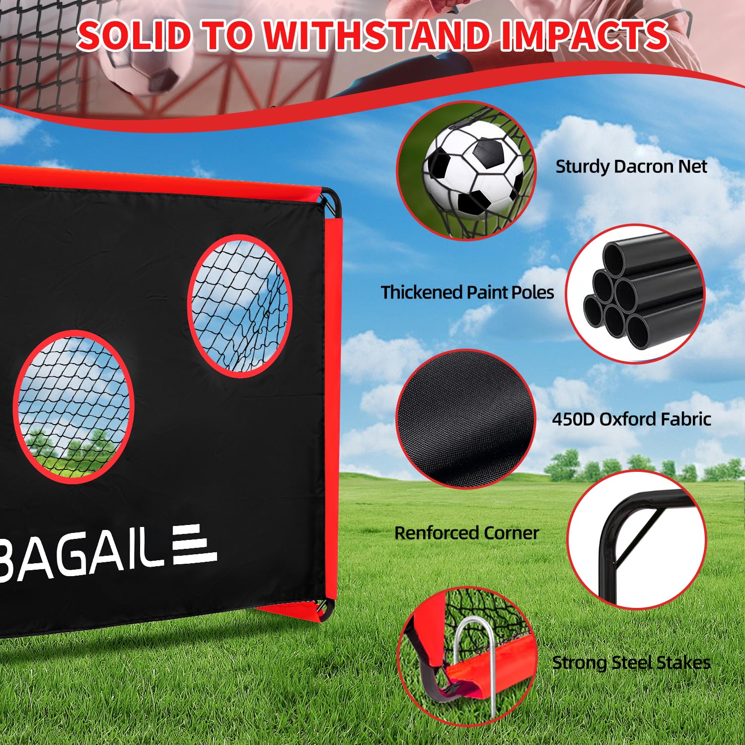 BAGAIL 2-in-1 Soccer Goal with Target | Portable 6x4ft Football Training Net