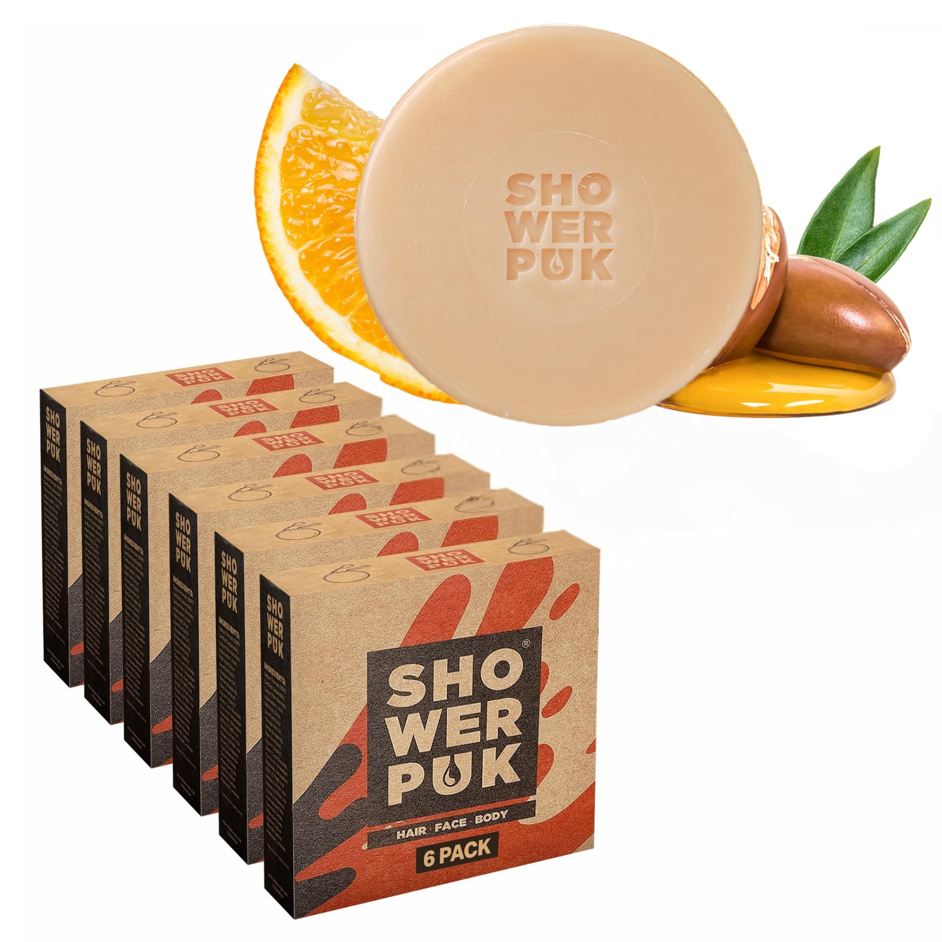 Shower PUK All-in-One Bar | Natural Shampoo & Body Wash | Citrus 6-Pack