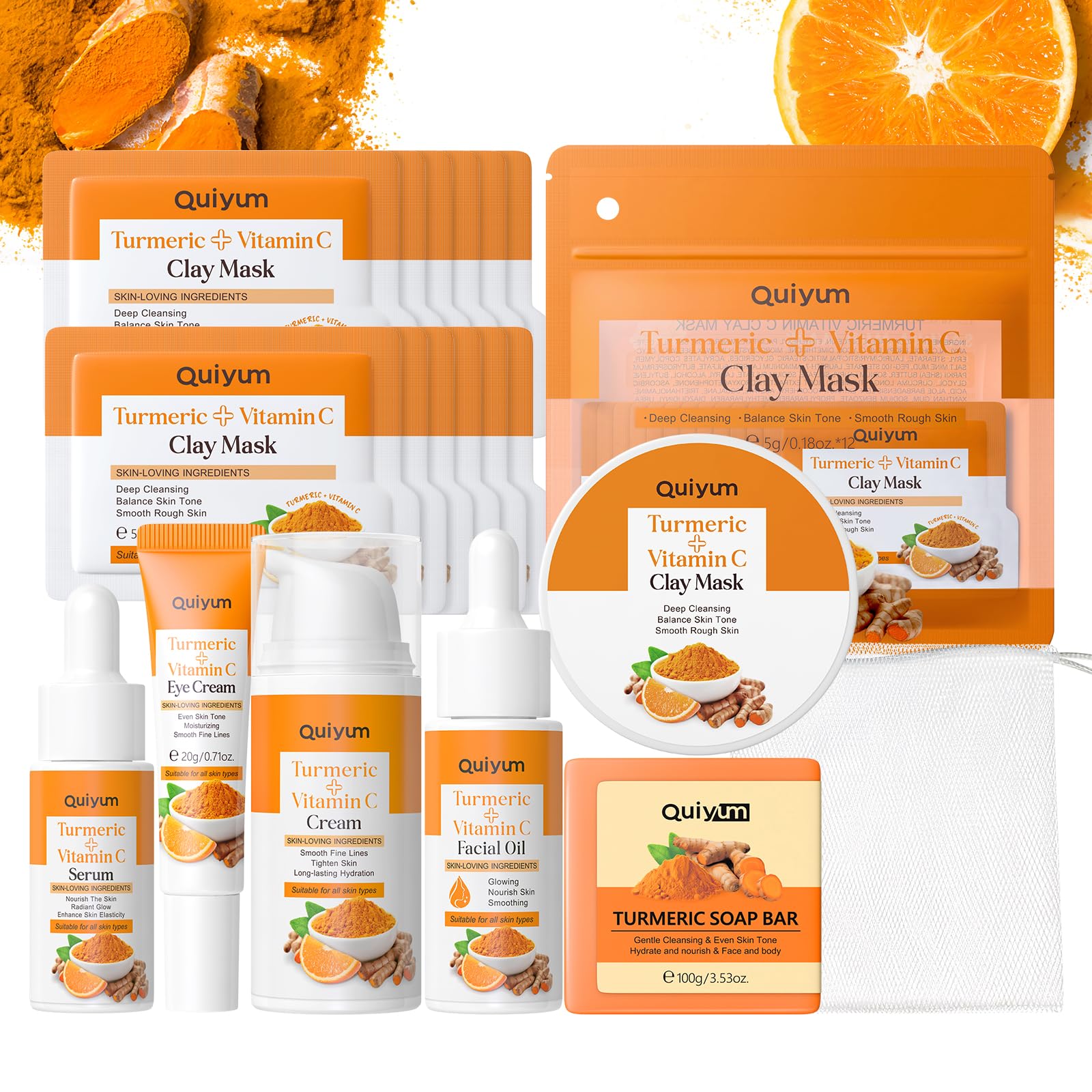 Quiyum Turmeric Vitamin C Skincare Set – 6-Piece Radiance Face & Body Kit