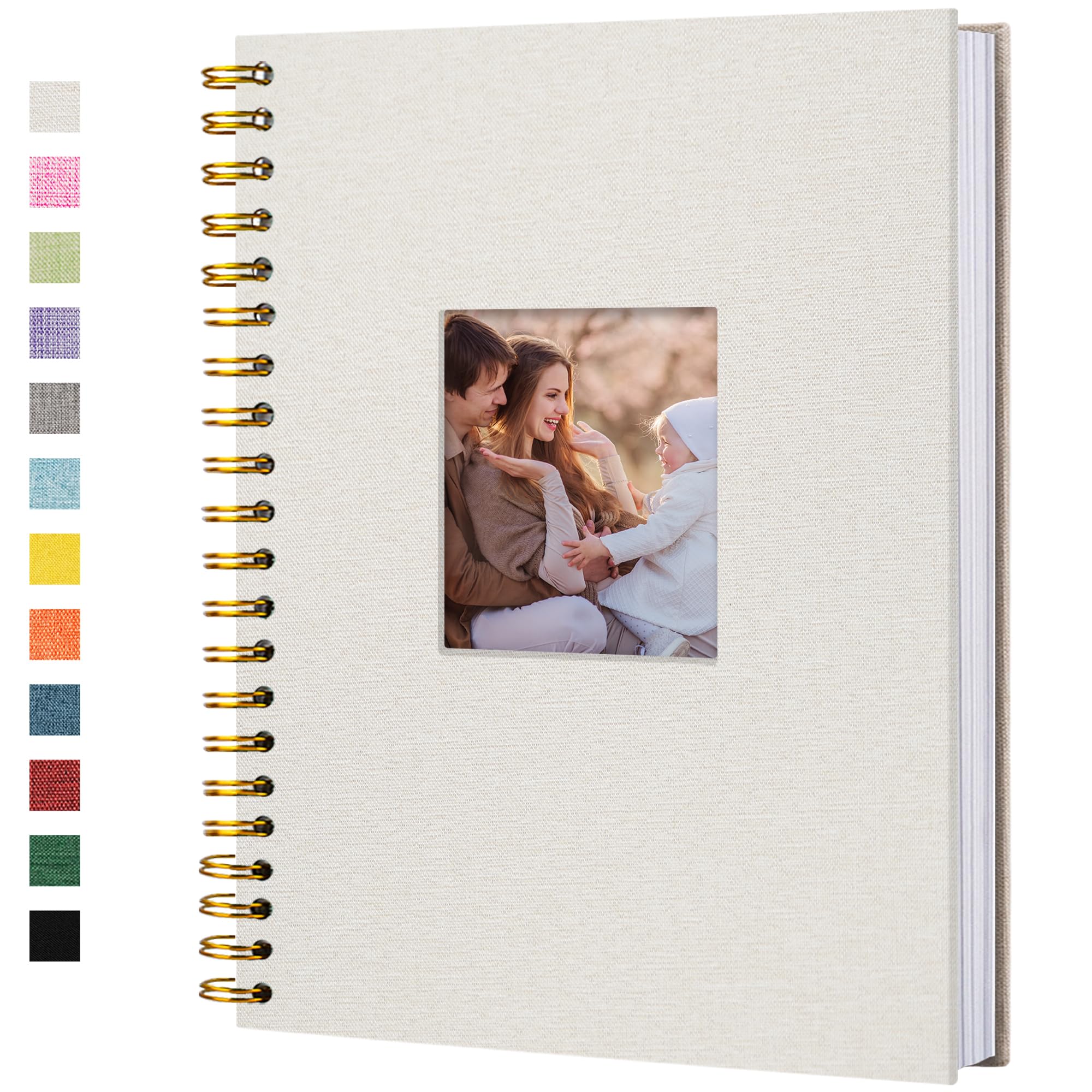 HIWHY Linen Scrapbook Photo Album with DIY Window - 80 Pages, Beige