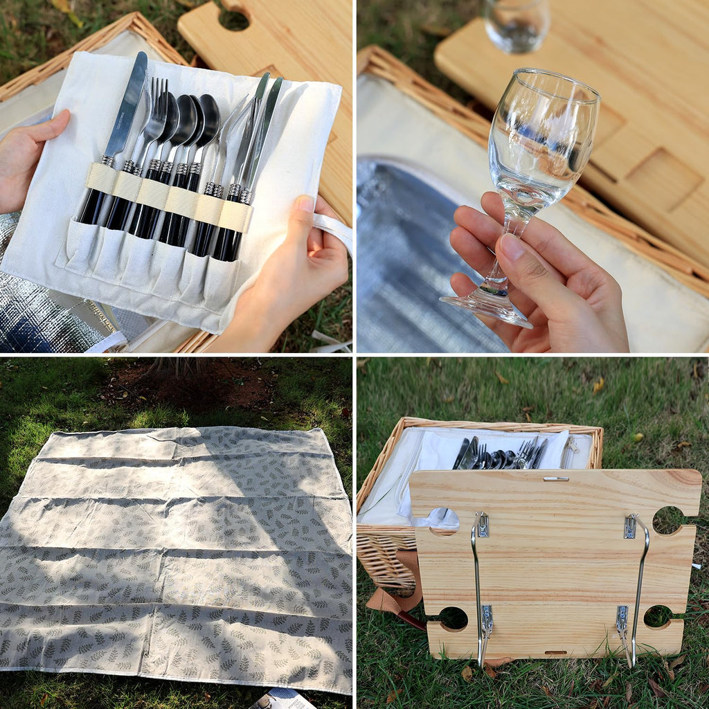 Hap Tim Wicker Picnic Basket for 4 with Folding Wine Table & Cooler Bag