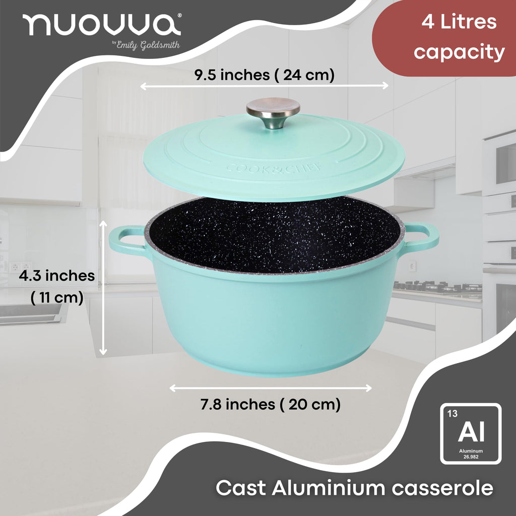 Nuovva Non-Stick Aluminium Dutch Oven Casserole Dish with Lid - 4L, 24cm