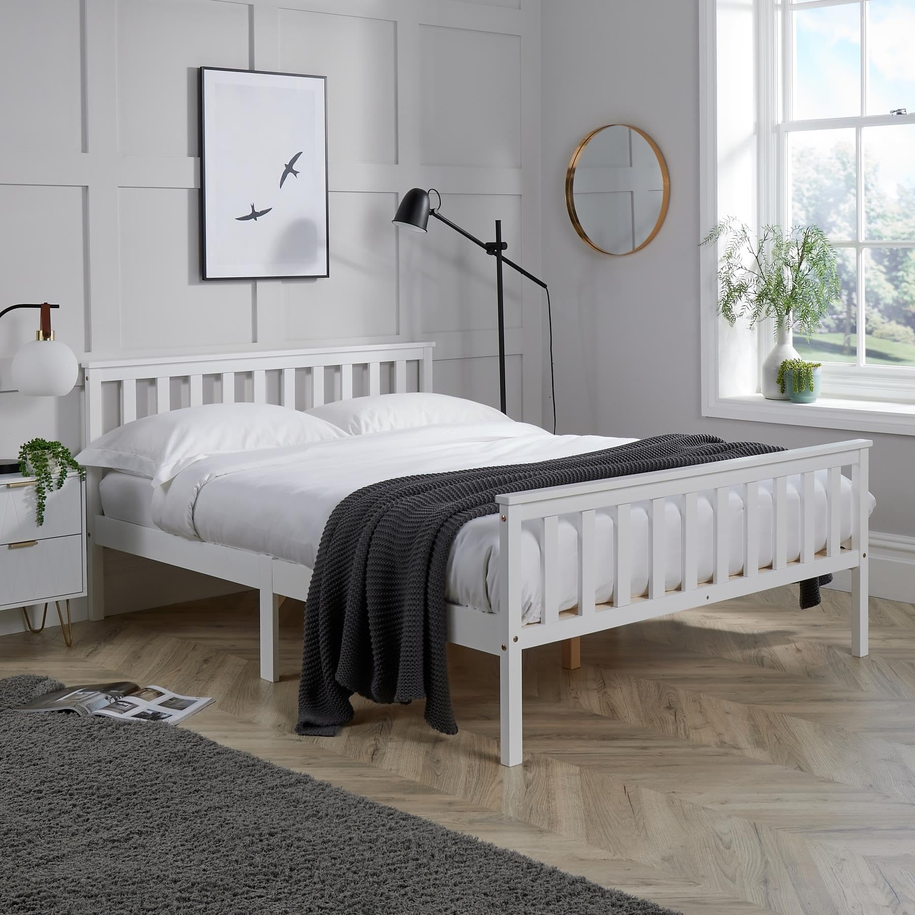 Jolof Store Florida Solid Pine Wood Shaker Double Bed Frame - White