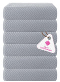 CASA COPENHAGEN 6-Piece Cotton Bath Towel Set | Wave Textured Grey Violet