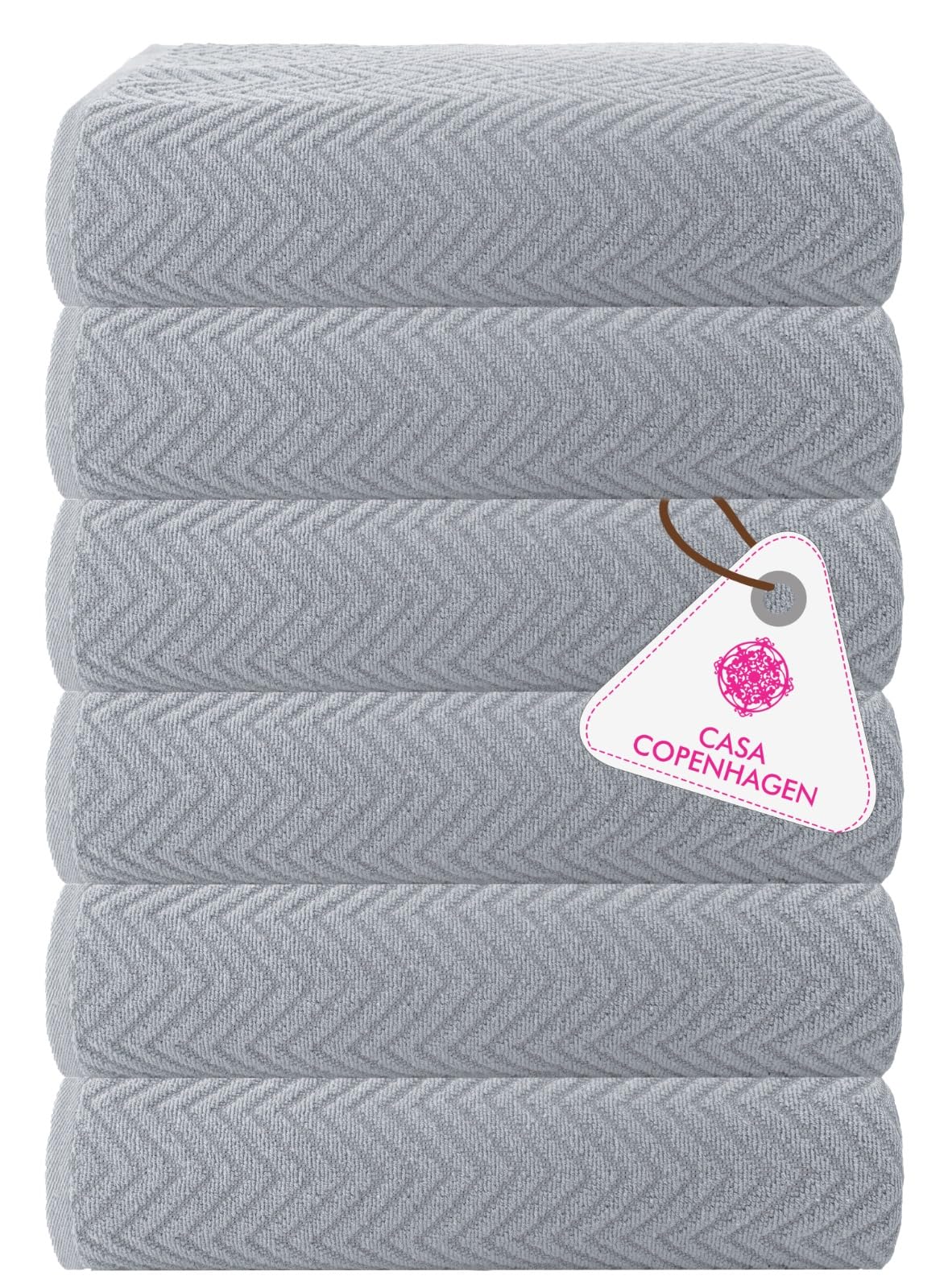 CASA COPENHAGEN 6-Piece Cotton Bath Towel Set | Wave Textured Grey Violet