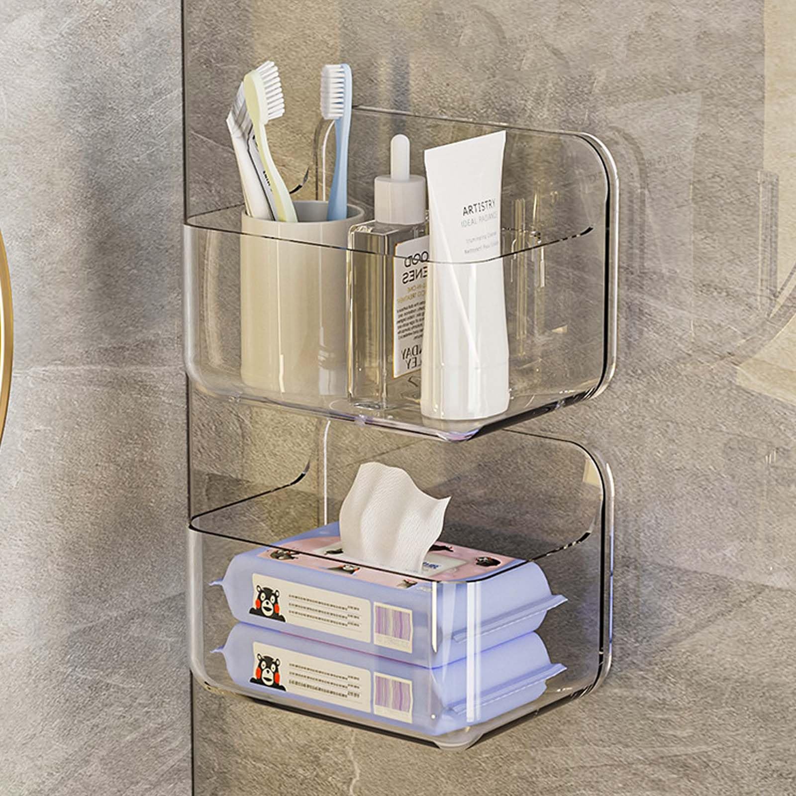 DEARBAG 2-Pack Transparent Shower Caddy – Adhesive Wall-Mounted Storage Rack