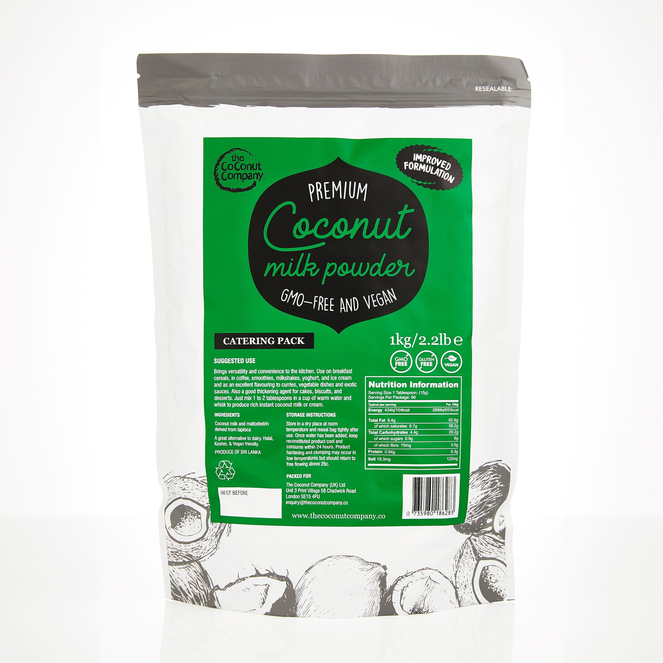 Jolof Store Vegan Coconut Milk Powder | 1KG Bulk | 65% Coconut Oil