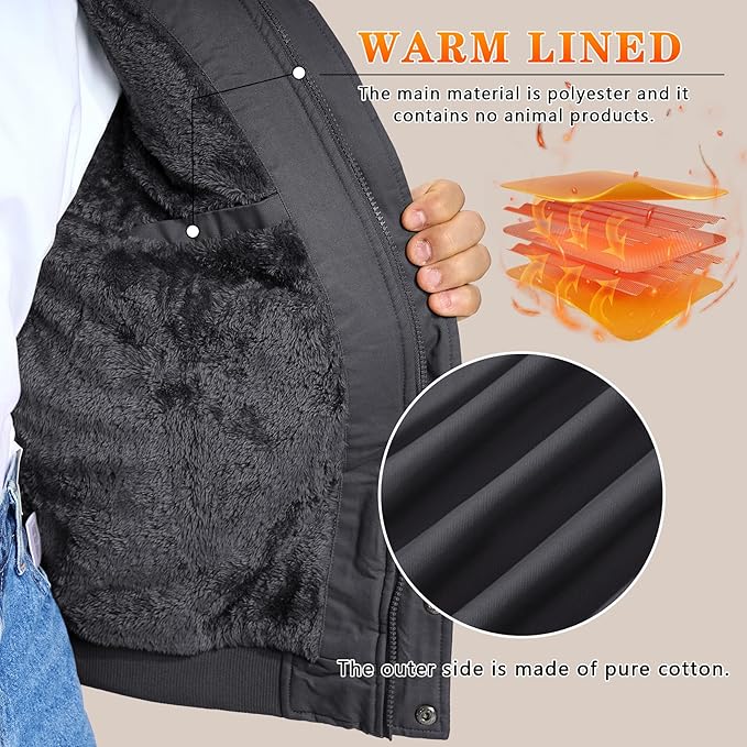 KEFITEVD Men's Winter Fleece Cargo Jacket | Thick Military Bomber Coat