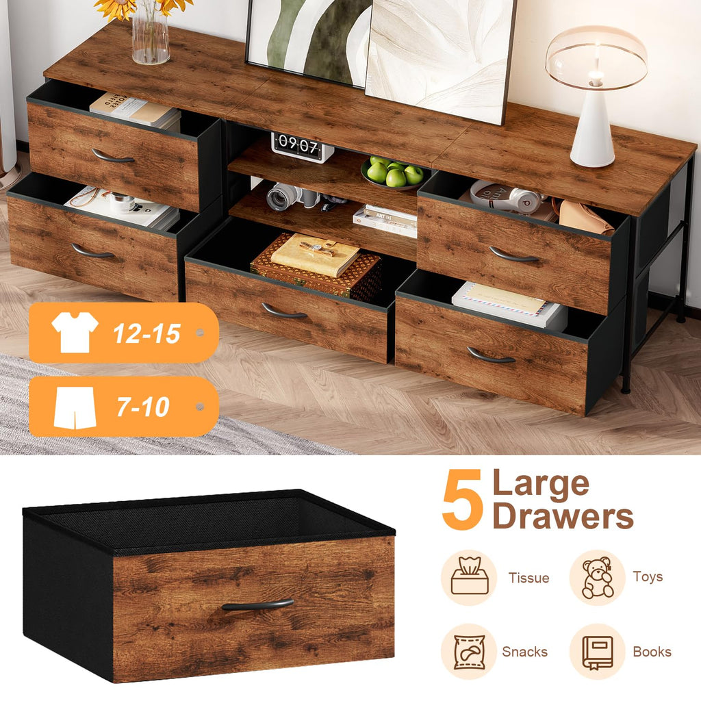 Forthcan TV Stand Cabinet, TV Unit with 5 Drawers, 140 cm, Brown - image 4