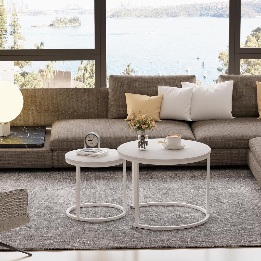 Huhote Round Coffee Tables, Set of 2 End Table, Nesting Tables, Side Table - image 4